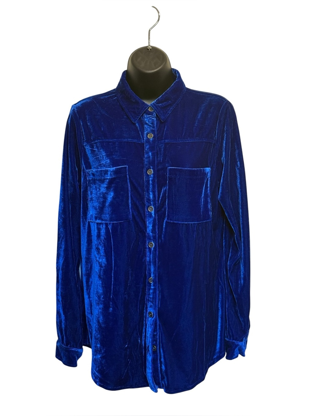 NWT Umgee Cobalt Blue Velvet Button Down Shirt Long Sleeve Blouse C0719 M